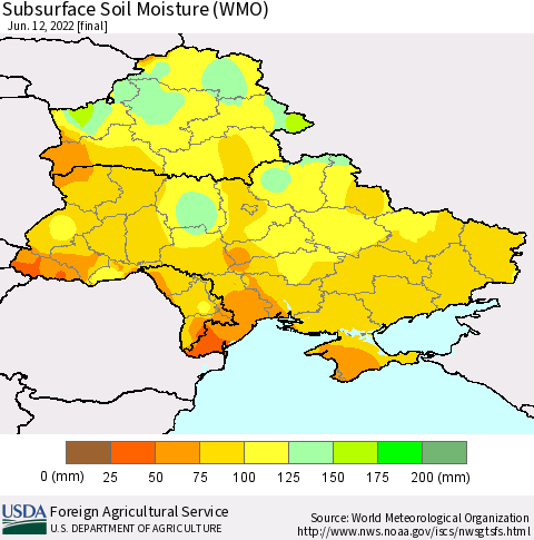Ukraine, Moldova and Belarus Subsurface Soil Moisture (WMO) Thematic Map For 6/6/2022 - 6/12/2022