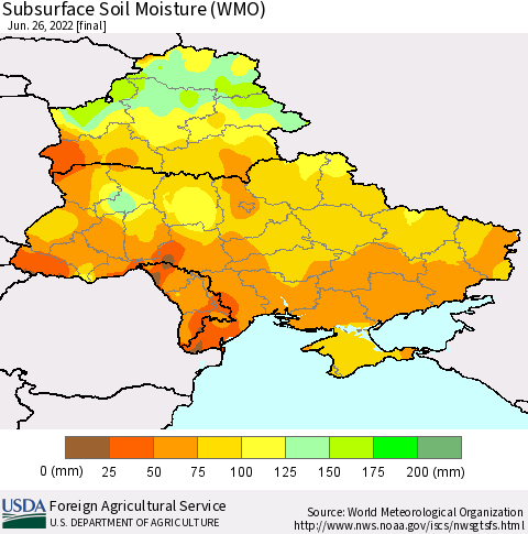 Ukraine, Moldova and Belarus Subsurface Soil Moisture (WMO) Thematic Map For 6/20/2022 - 6/26/2022