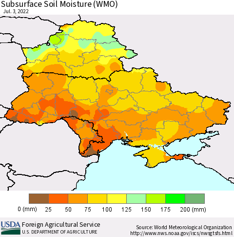 Ukraine, Moldova and Belarus Subsurface Soil Moisture (WMO) Thematic Map For 6/27/2022 - 7/3/2022
