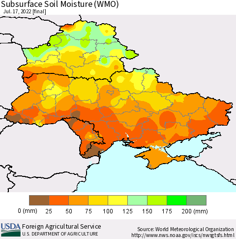 Ukraine, Moldova and Belarus Subsurface Soil Moisture (WMO) Thematic Map For 7/11/2022 - 7/17/2022