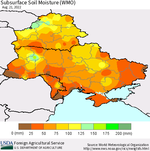 Ukraine, Moldova and Belarus Subsurface Soil Moisture (WMO) Thematic Map For 8/15/2022 - 8/21/2022