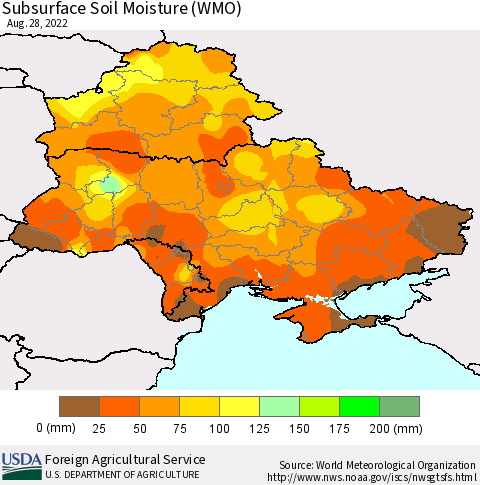 Ukraine, Moldova and Belarus Subsurface Soil Moisture (WMO) Thematic Map For 8/22/2022 - 8/28/2022
