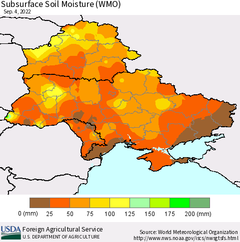Ukraine, Moldova and Belarus Subsurface Soil Moisture (WMO) Thematic Map For 8/29/2022 - 9/4/2022