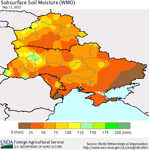 Ukraine, Moldova and Belarus Subsurface Soil Moisture (WMO) Thematic Map For 9/5/2022 - 9/11/2022