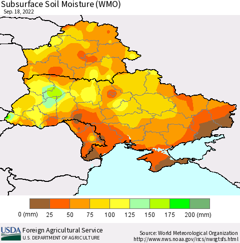 Ukraine, Moldova and Belarus Subsurface Soil Moisture (WMO) Thematic Map For 9/12/2022 - 9/18/2022