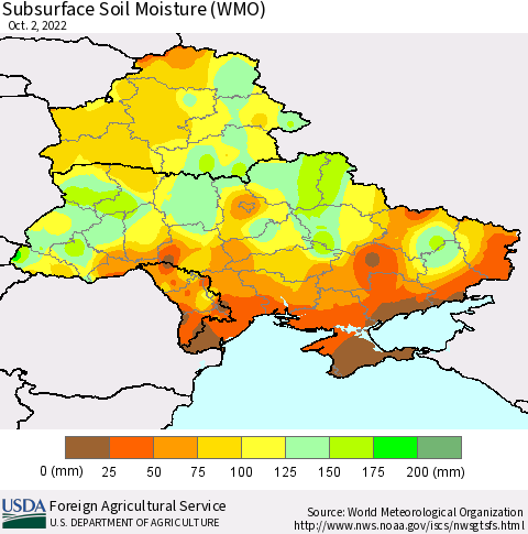 Ukraine, Moldova and Belarus Subsurface Soil Moisture (WMO) Thematic Map For 9/26/2022 - 10/2/2022