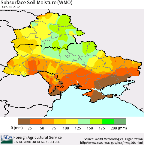 Ukraine, Moldova and Belarus Subsurface Soil Moisture (WMO) Thematic Map For 10/17/2022 - 10/23/2022