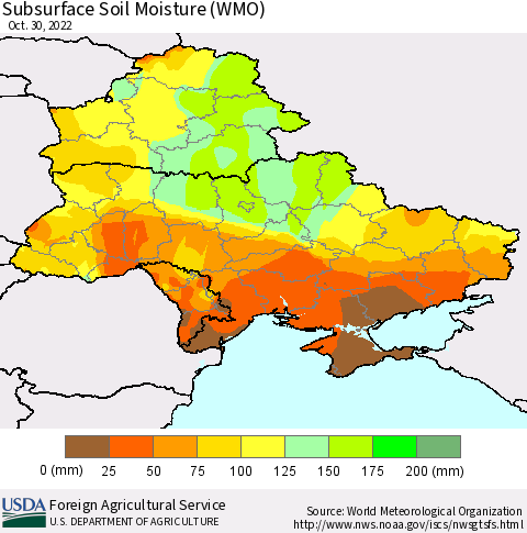 Ukraine, Moldova and Belarus Subsurface Soil Moisture (WMO) Thematic Map For 10/24/2022 - 10/30/2022