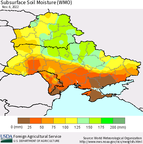Ukraine, Moldova and Belarus Subsurface Soil Moisture (WMO) Thematic Map For 10/31/2022 - 11/6/2022