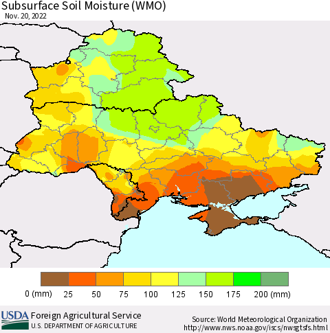 Ukraine, Moldova and Belarus Subsurface Soil Moisture (WMO) Thematic Map For 11/14/2022 - 11/20/2022