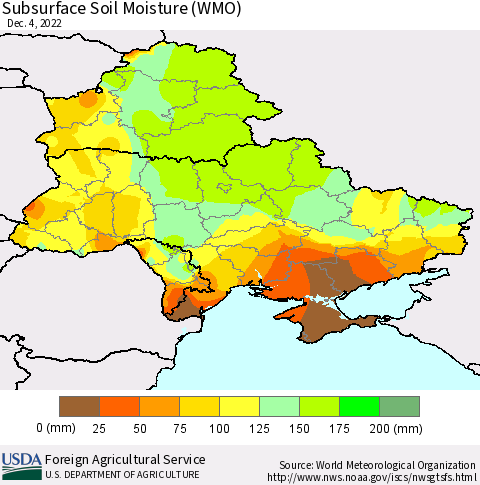 Ukraine, Moldova and Belarus Subsurface Soil Moisture (WMO) Thematic Map For 11/28/2022 - 12/4/2022