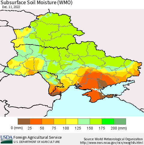 Ukraine, Moldova and Belarus Subsurface Soil Moisture (WMO) Thematic Map For 12/5/2022 - 12/11/2022