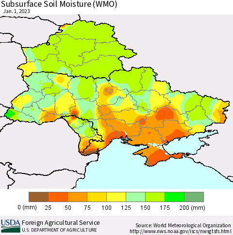 Ukraine, Moldova and Belarus Subsurface Soil Moisture (WMO) Thematic Map For 12/26/2022 - 1/1/2023