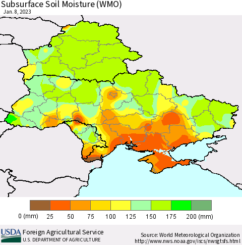 Ukraine, Moldova and Belarus Subsurface Soil Moisture (WMO) Thematic Map For 1/2/2023 - 1/8/2023