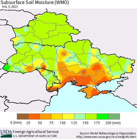 Ukraine, Moldova and Belarus Subsurface Soil Moisture (WMO) Thematic Map For 1/30/2023 - 2/5/2023