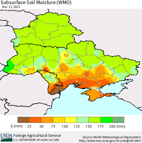 Ukraine, Moldova and Belarus Subsurface Soil Moisture (WMO) Thematic Map For 3/6/2023 - 3/12/2023