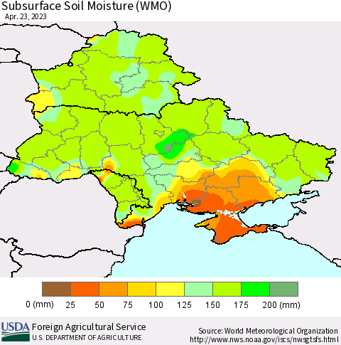 Ukraine, Moldova and Belarus Subsurface Soil Moisture (WMO) Thematic Map For 4/17/2023 - 4/23/2023