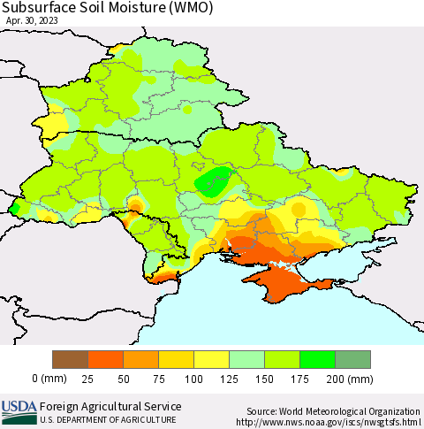 Ukraine, Moldova and Belarus Subsurface Soil Moisture (WMO) Thematic Map For 4/24/2023 - 4/30/2023