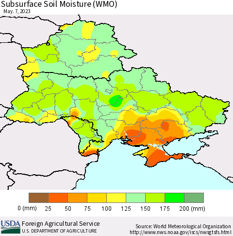 Ukraine, Moldova and Belarus Subsurface Soil Moisture (WMO) Thematic Map For 5/1/2023 - 5/7/2023