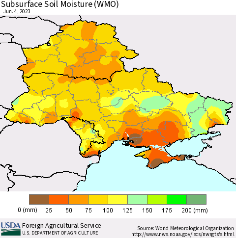 Ukraine, Moldova and Belarus Subsurface Soil Moisture (WMO) Thematic Map For 5/29/2023 - 6/4/2023