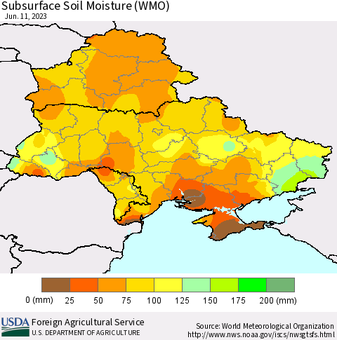 Ukraine, Moldova and Belarus Subsurface Soil Moisture (WMO) Thematic Map For 6/5/2023 - 6/11/2023