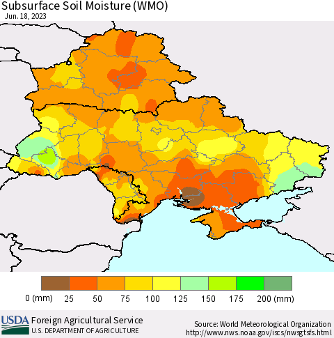 Ukraine, Moldova and Belarus Subsurface Soil Moisture (WMO) Thematic Map For 6/12/2023 - 6/18/2023