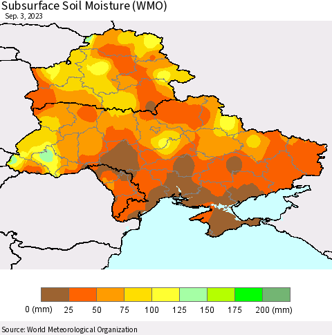 Ukraine, Moldova and Belarus Subsurface Soil Moisture (WMO) Thematic Map For 8/28/2023 - 9/3/2023