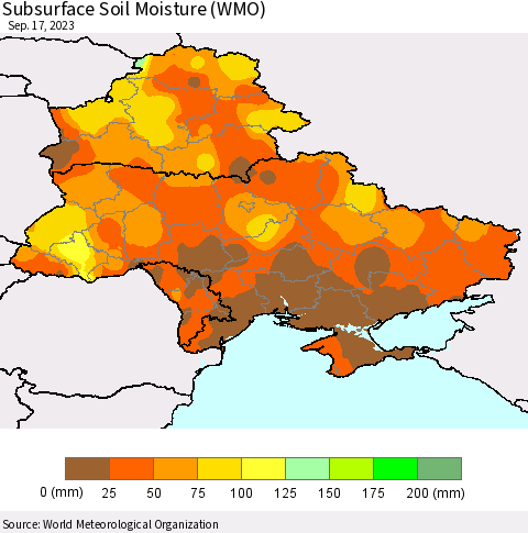 Ukraine, Moldova and Belarus Subsurface Soil Moisture (WMO) Thematic Map For 9/11/2023 - 9/17/2023