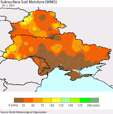 Ukraine, Moldova and Belarus Subsurface Soil Moisture (WMO) Thematic Map For 9/25/2023 - 10/1/2023