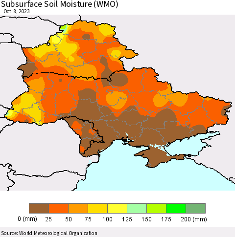 Ukraine, Moldova and Belarus Subsurface Soil Moisture (WMO) Thematic Map For 10/2/2023 - 10/8/2023