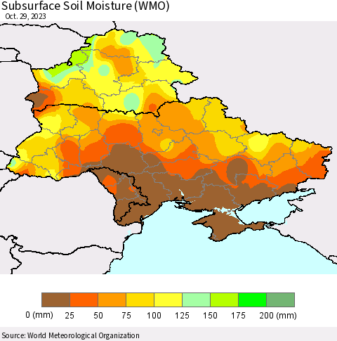 Ukraine, Moldova and Belarus Subsurface Soil Moisture (WMO) Thematic Map For 10/23/2023 - 10/29/2023