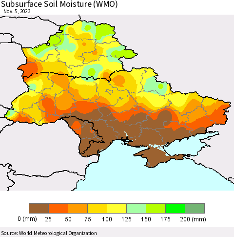 Ukraine, Moldova and Belarus Subsurface Soil Moisture (WMO) Thematic Map For 10/30/2023 - 11/5/2023