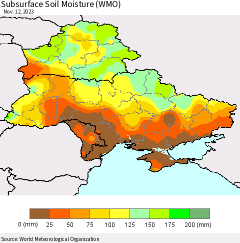 Ukraine, Moldova and Belarus Subsurface Soil Moisture (WMO) Thematic Map For 11/6/2023 - 11/12/2023