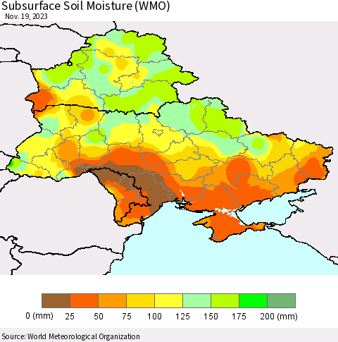 Ukraine, Moldova and Belarus Subsurface Soil Moisture (WMO) Thematic Map For 11/13/2023 - 11/19/2023
