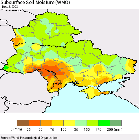 Ukraine, Moldova and Belarus Subsurface Soil Moisture (WMO) Thematic Map For 11/27/2023 - 12/3/2023