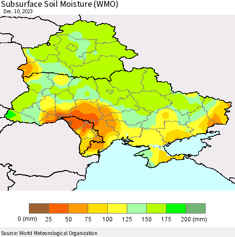 Ukraine, Moldova and Belarus Subsurface Soil Moisture (WMO) Thematic Map For 12/4/2023 - 12/10/2023
