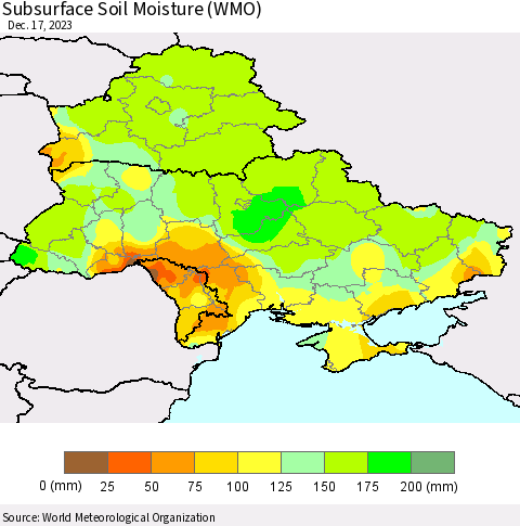 Ukraine, Moldova and Belarus Subsurface Soil Moisture (WMO) Thematic Map For 12/11/2023 - 12/17/2023