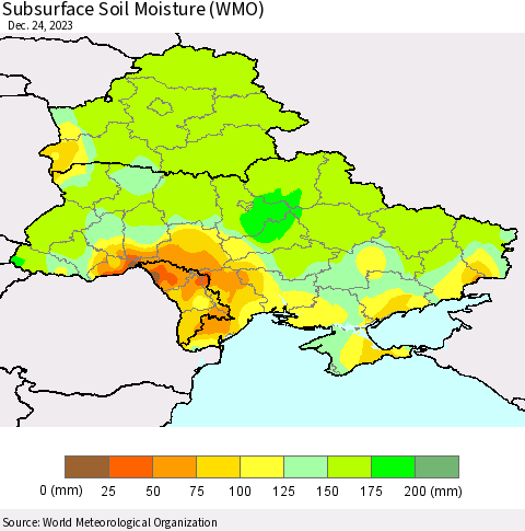 Ukraine, Moldova and Belarus Subsurface Soil Moisture (WMO) Thematic Map For 12/18/2023 - 12/24/2023