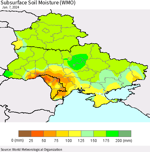 Ukraine, Moldova and Belarus Subsurface Soil Moisture (WMO) Thematic Map For 1/1/2024 - 1/7/2024