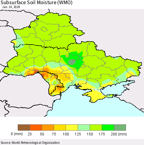 Ukraine, Moldova and Belarus Subsurface Soil Moisture (WMO) Thematic Map For 1/8/2024 - 1/14/2024