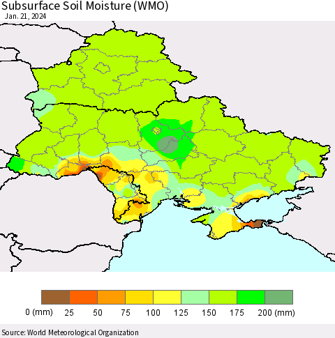 Ukraine, Moldova and Belarus Subsurface Soil Moisture (WMO) Thematic Map For 1/15/2024 - 1/21/2024