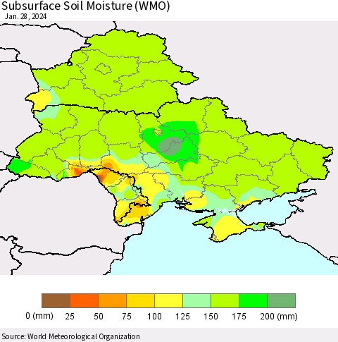 Ukraine, Moldova and Belarus Subsurface Soil Moisture (WMO) Thematic Map For 1/22/2024 - 1/28/2024
