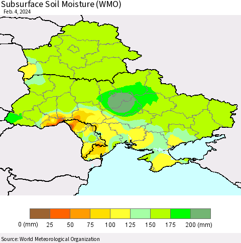Ukraine, Moldova and Belarus Subsurface Soil Moisture (WMO) Thematic Map For 1/29/2024 - 2/4/2024