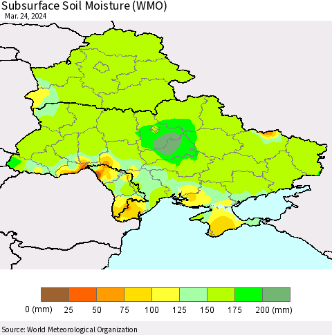 Ukraine, Moldova and Belarus Subsurface Soil Moisture (WMO) Thematic Map For 3/18/2024 - 3/24/2024