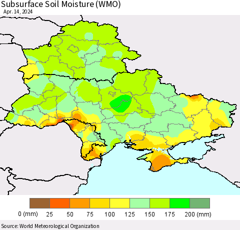 Ukraine, Moldova and Belarus Subsurface Soil Moisture (WMO) Thematic Map For 4/8/2024 - 4/14/2024
