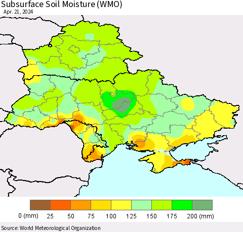 Ukraine, Moldova and Belarus Subsurface Soil Moisture (WMO) Thematic Map For 4/15/2024 - 4/21/2024
