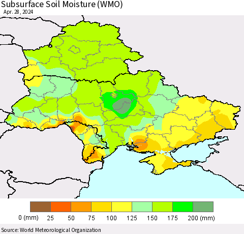Ukraine, Moldova and Belarus Subsurface Soil Moisture (WMO) Thematic Map For 4/22/2024 - 4/28/2024