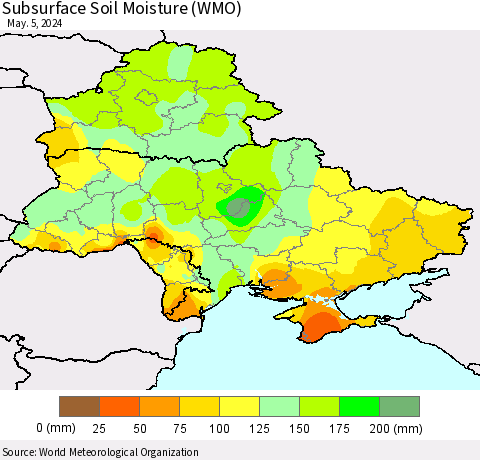 Ukraine, Moldova and Belarus Subsurface Soil Moisture (WMO) Thematic Map For 4/29/2024 - 5/5/2024
