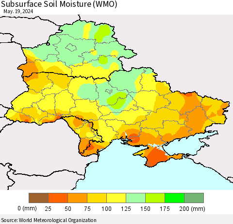Ukraine, Moldova and Belarus Subsurface Soil Moisture (WMO) Thematic Map For 5/13/2024 - 5/19/2024