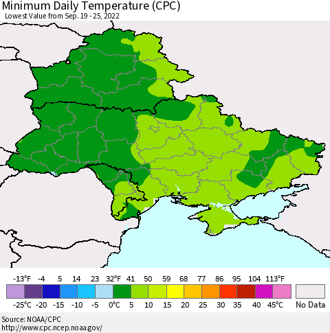 Ukraine, Moldova and Belarus Minimum Daily Temperature (CPC) Thematic Map For 9/19/2022 - 9/25/2022